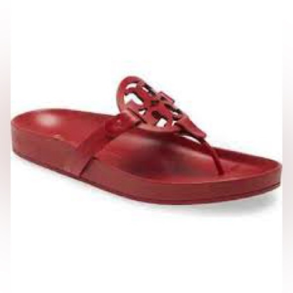 NWT Authentic Tory Burch Miller Cloud Red Leather Thong Sandals Size 11 M - Picture 9 of 16